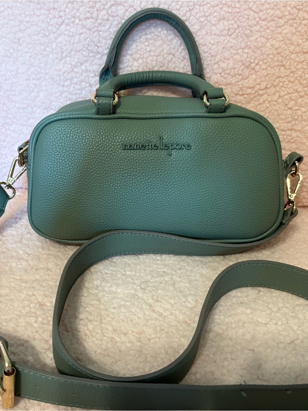 Nanette Lepore Teal Green Pebbled Leather Crossbody Satchel